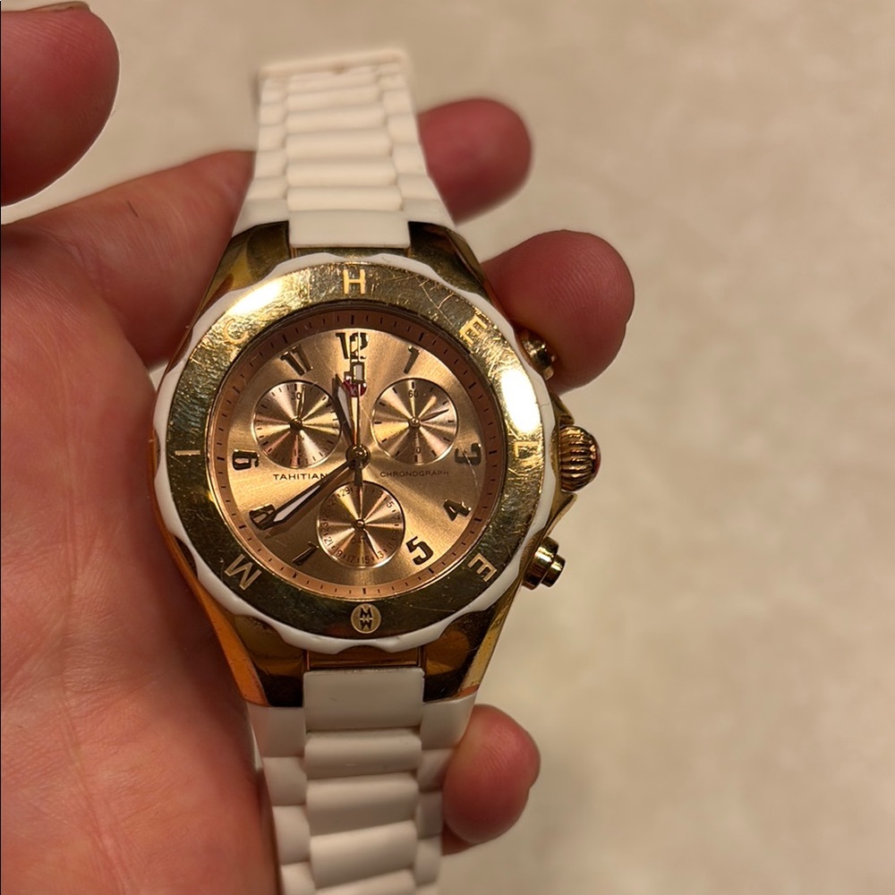 MICHELE TAHITIAN JELLY BEAN ROSE GOLD,WHITE SILICONE BAND WATCH-MWW12F000030